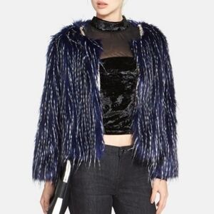 Raga Dark Blue and White Faux Fur Jacket S